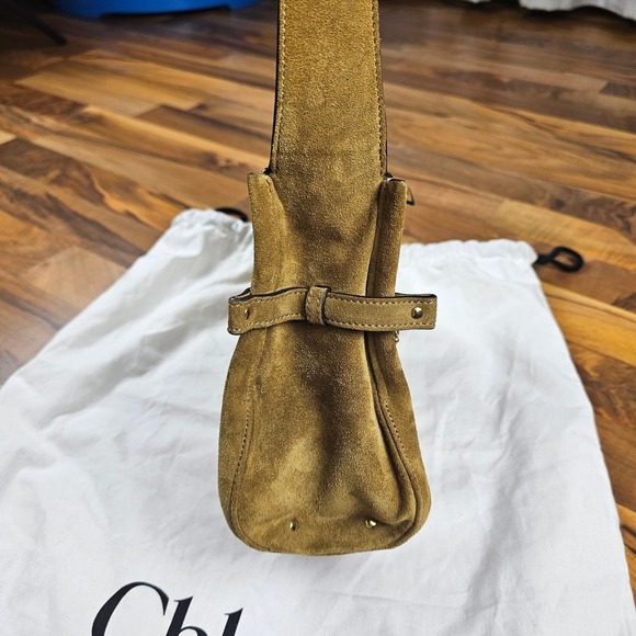 Chloe Logo Charm Hobo Bag Khaki Suede Gold Shoulder Bag - Picture 7 of 11